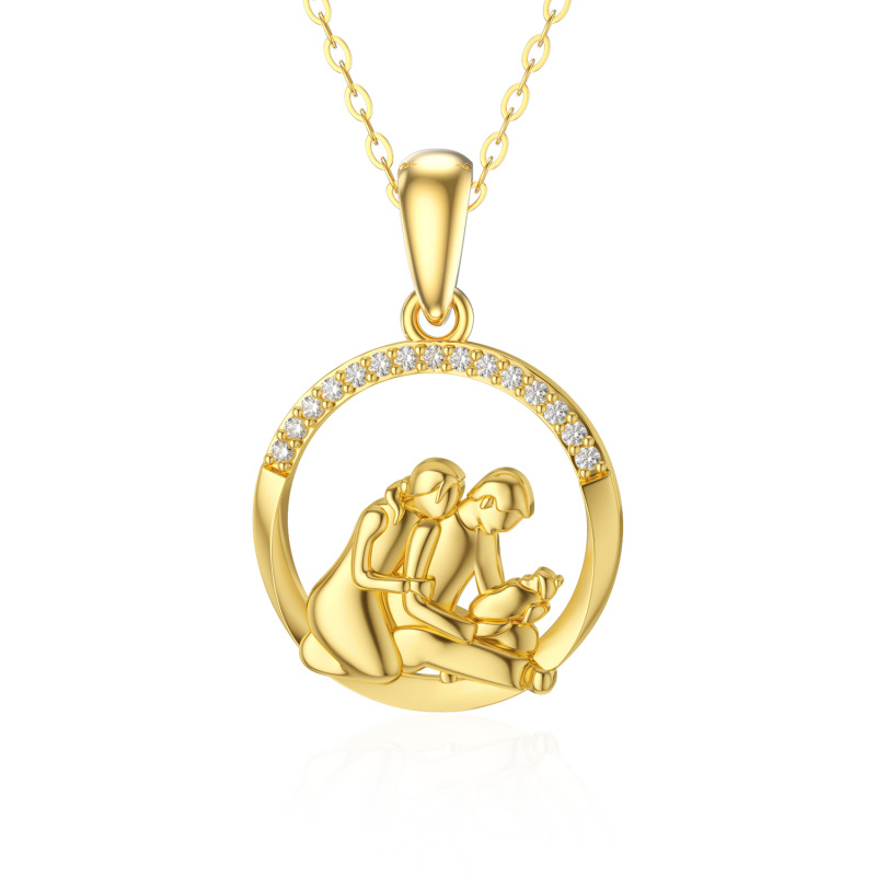 14K Gold Moissanite Parents & Children & Round Pendant Necklace-2