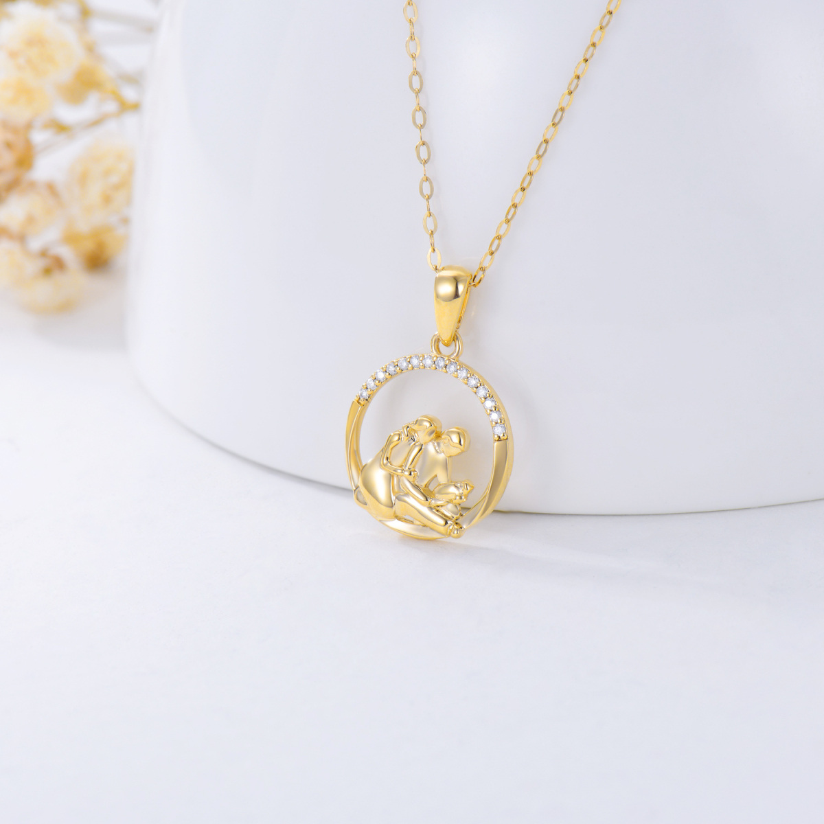 14K Gold Moissanite Parents & Children Pendant Necklace For Mom-3