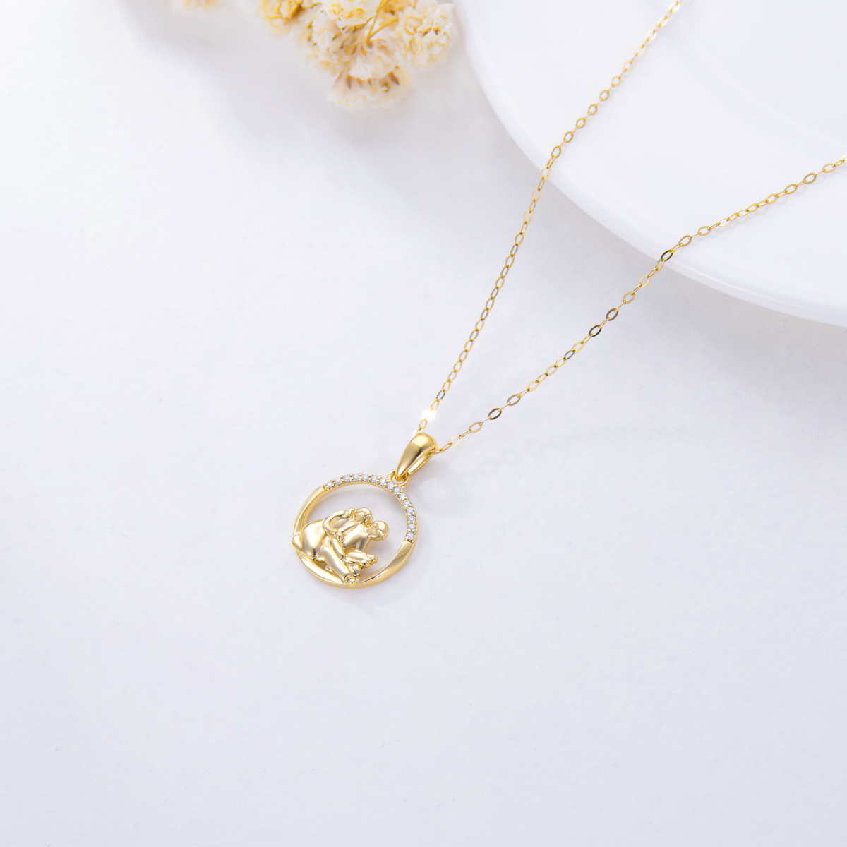 Colar com pingente para pais e filhos em ouro 14K Moissanite para mamãe-4