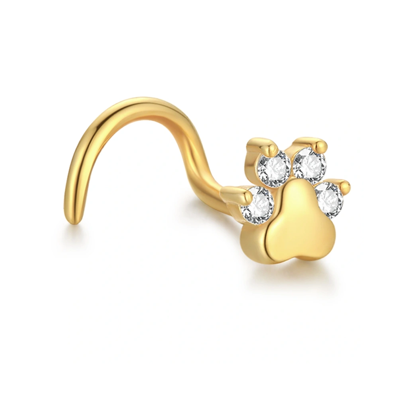 18K Gold Moissanit Nasenring mit Pfotenmotiv-2