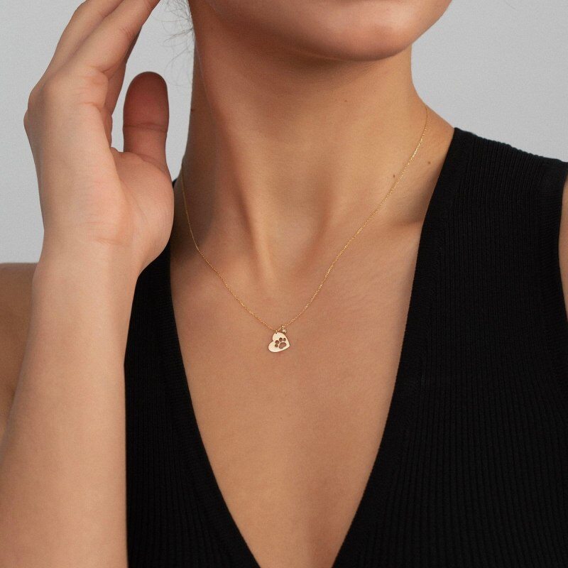 14K-Gold-Halskette mit Moissanit-Pfotenanhänger-2