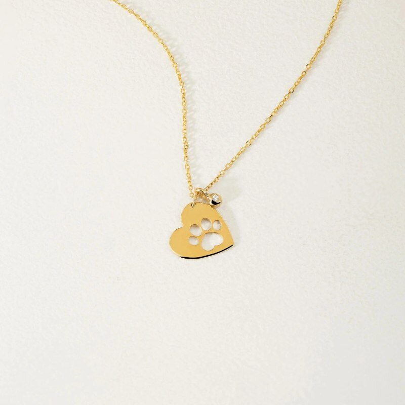 14K-Gold-Halskette mit Moissanit-Pfotenanhänger-3