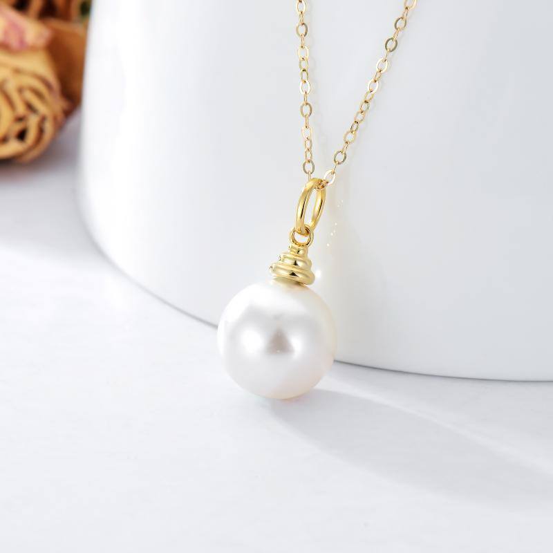 10K Gold Moissanite & Pearl Couple Pendant Necklace-3