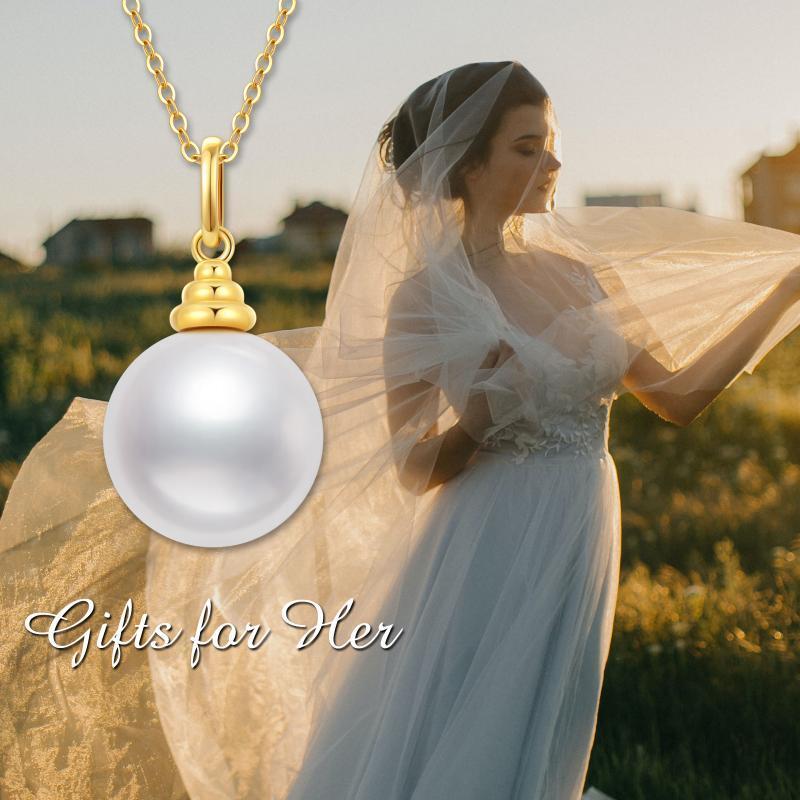 10K Gold Moissanite & Pearl Couple Pendant Necklace-6