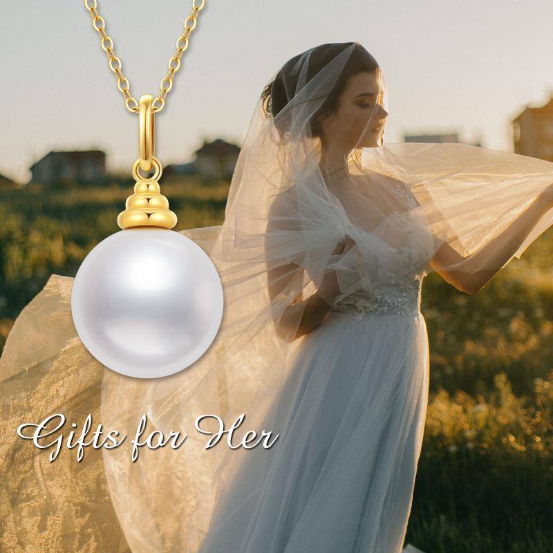 قلادة زوجين من الذهب عيار 10 قيراط مرصعة بالمواسانيت واللؤلؤ-6