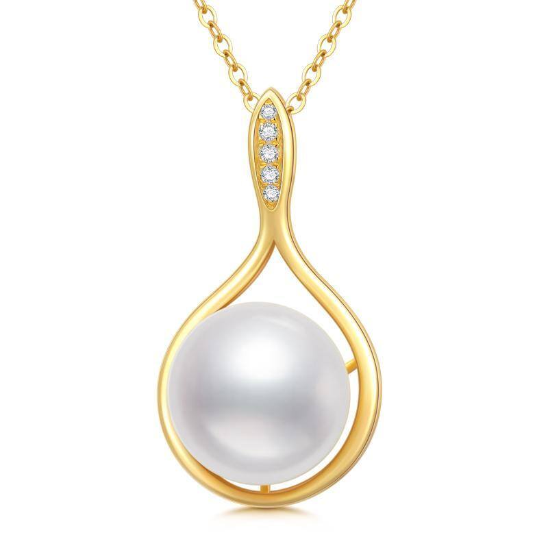 10K Gold Moissanite & Pearl Drop Shape Pendant Necklace-1