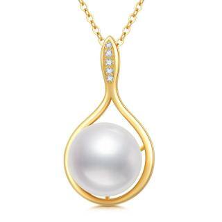 10K Gold Moissanite & Pearl Drop Shape Pendant Necklace-58