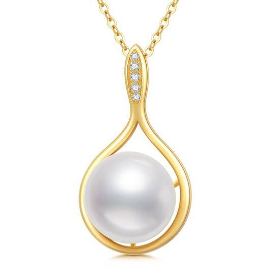 14K Gold Moissanite & Pearl Drop Shape Pendant Necklace