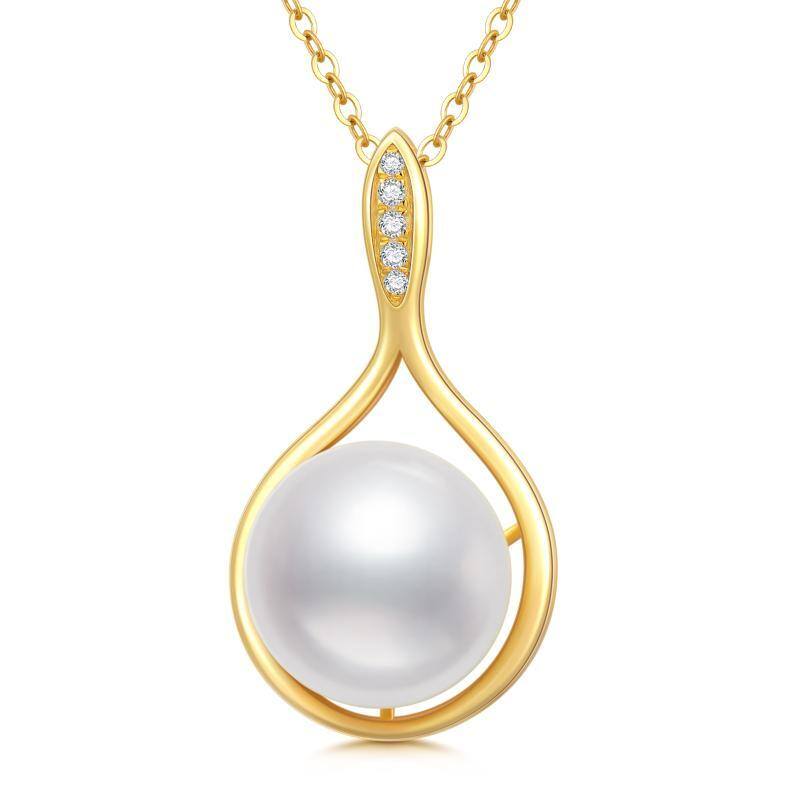 18K Gold Moissanite & Pearl Drop Shape Pendant Necklace-1