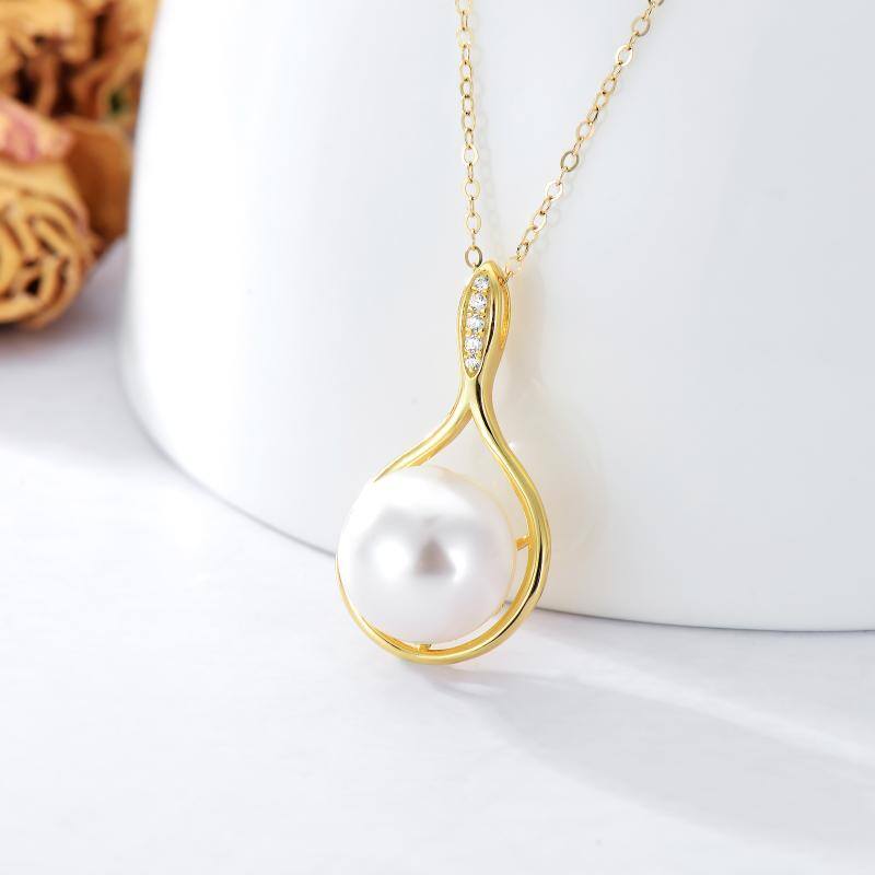 10K Gold Moissanite & Pearl Drop Shape Pendant Necklace-3