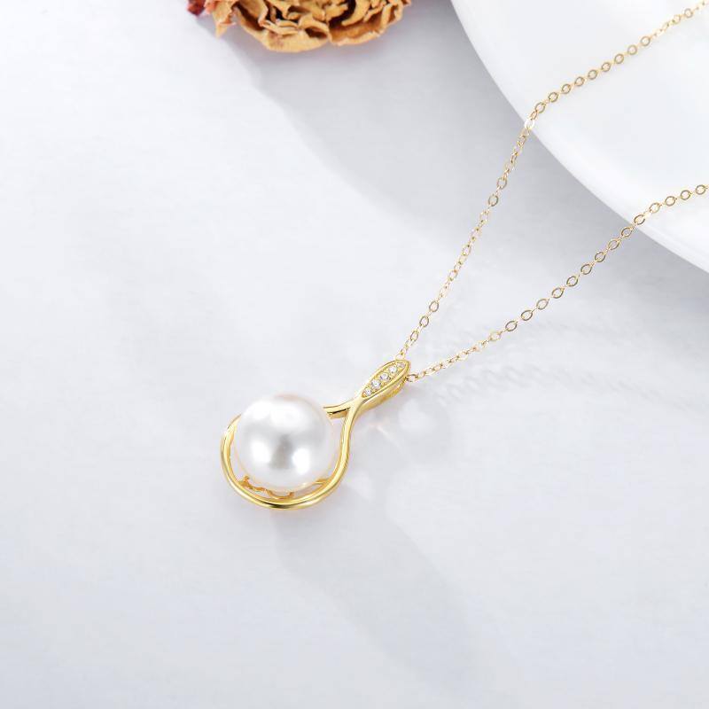 10K Gold Moissanite & Pearl Drop Shape Pendant Necklace-4