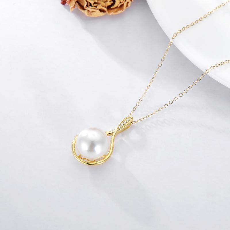 Collana con pendente a forma di goccia in oro bianco 10K con moissanite e perla-4
