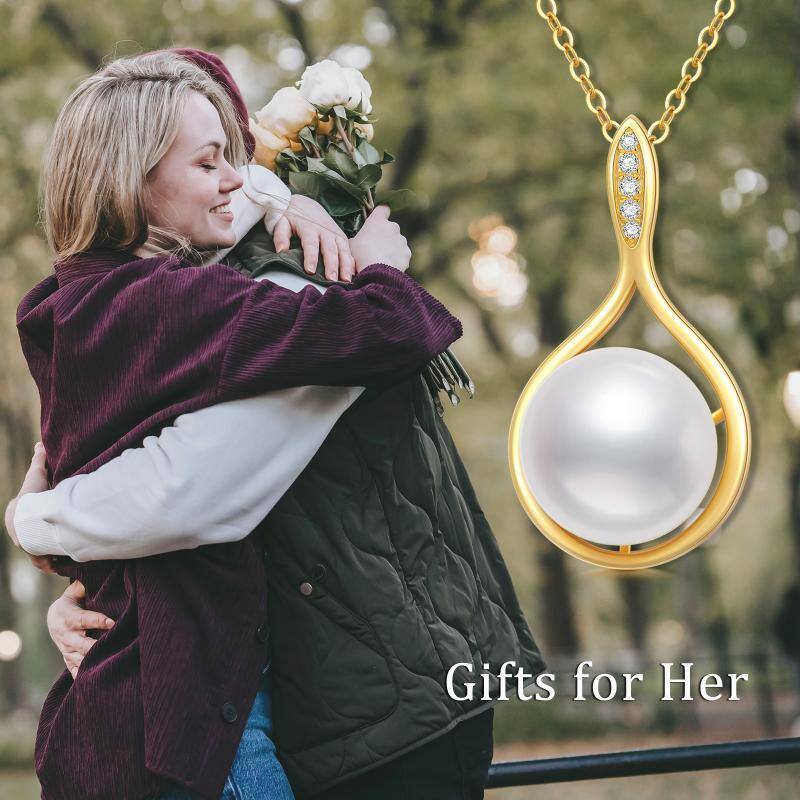 Collana con pendente a forma di goccia in oro bianco 10K con moissanite e perla-6