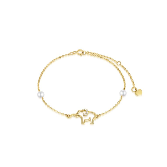 14K Gold Moissanit & Perle Elefant einlagiges Fußkettchen