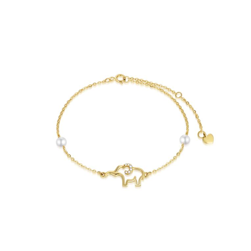 10K Gold Moissanite & Pearl Elephant Single Layer Anklet-16