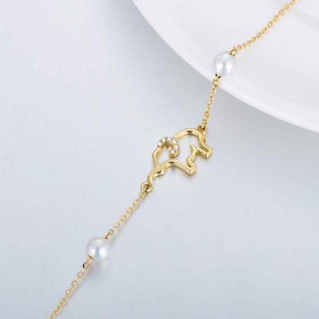 14K Gold Moissanite & Pearl Elephant Single Layer Anklet-3