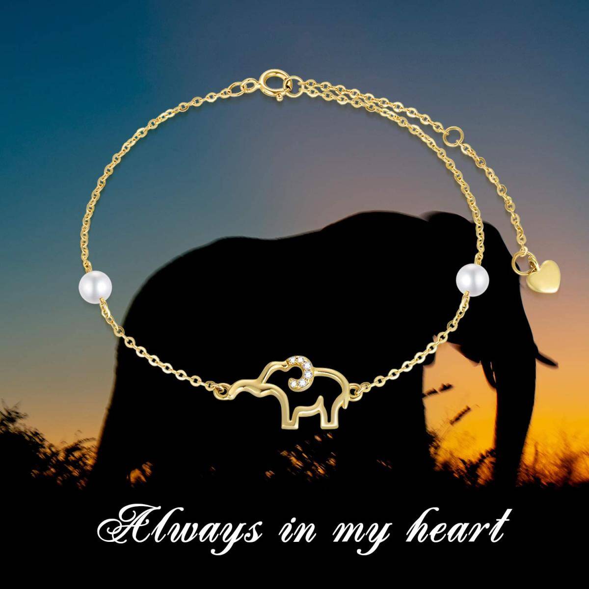 14K Gold Moissanit & Perle Elefant einlagiges Fußkettchen-5