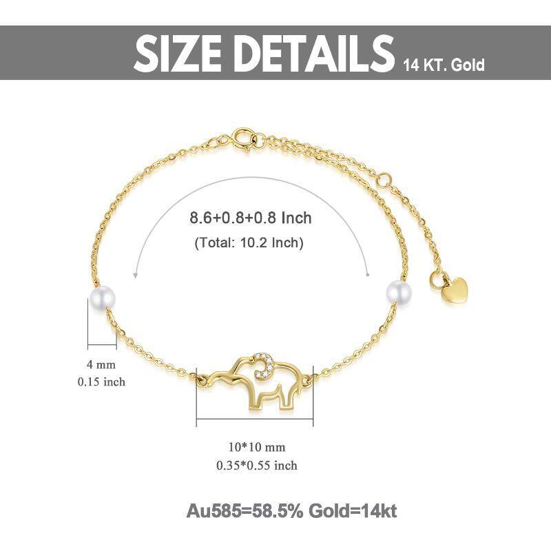 خلخال من الذهب الأبيض عيار 10 قيراط مرصع بحجر الموزانيت واللؤلؤ على شكل فيل، بطبقة واحدة-6