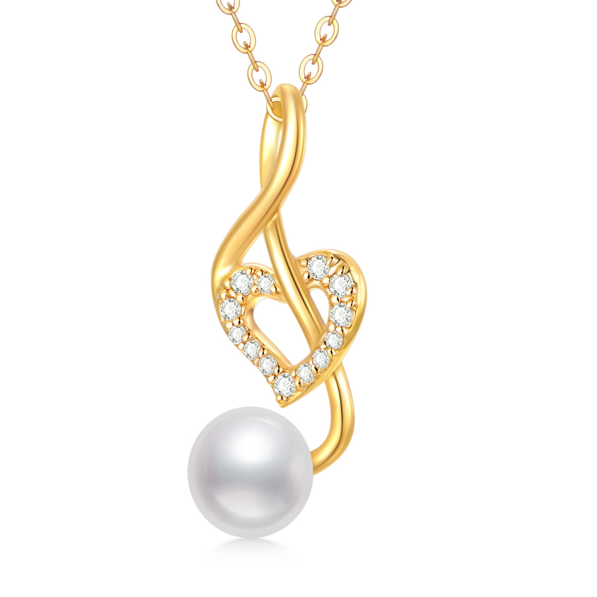 14K Gold Moissanite Pearl Heart Music Symbol Pendant Necklace-1