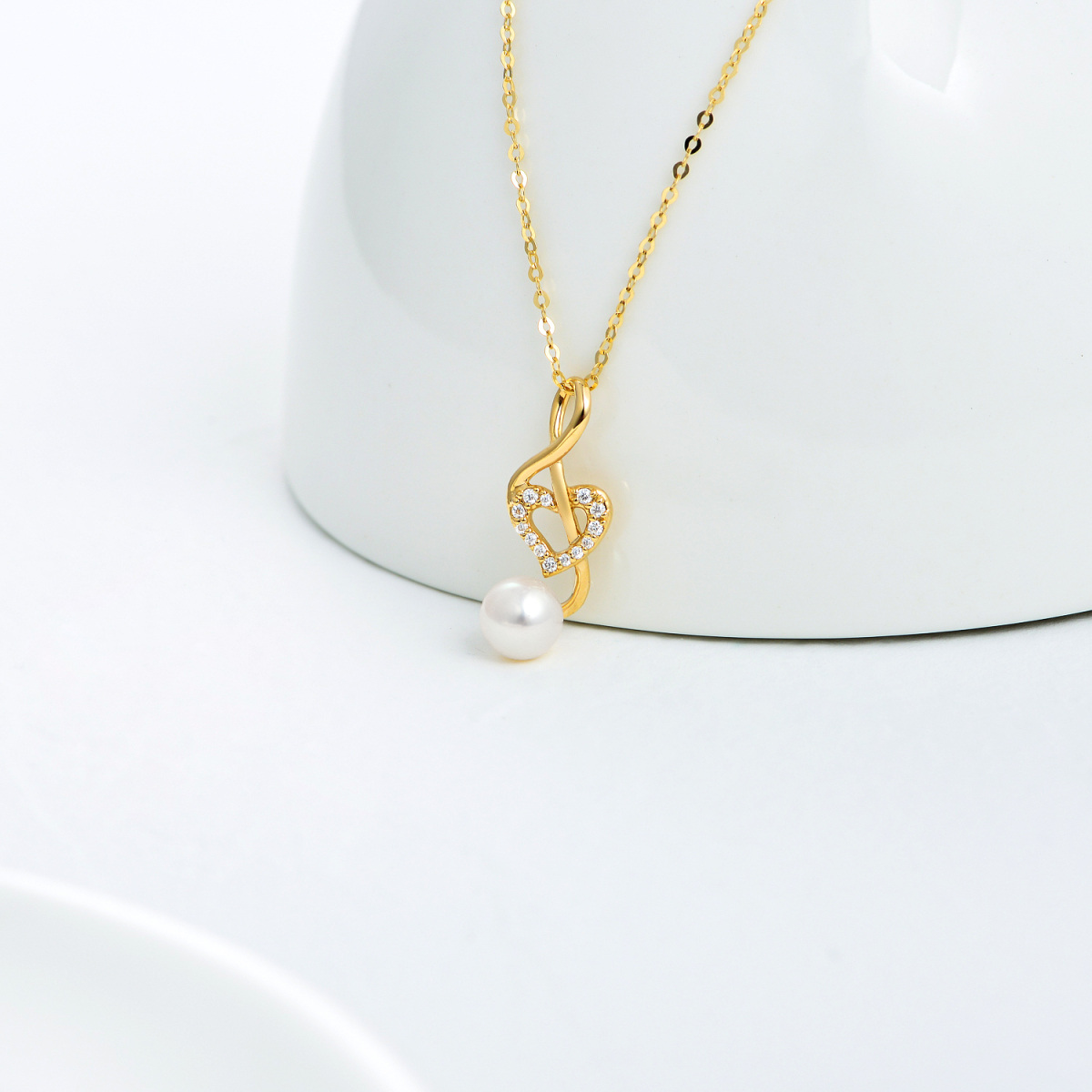 14K Gold Moissanite Pearl Heart Music Symbol Pendant Necklace-4