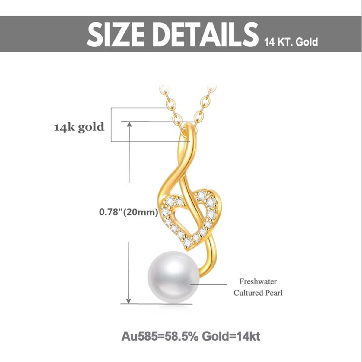 14K Gold Moissanit Perle Herz Musik Symbol Anhänger Halskette-6