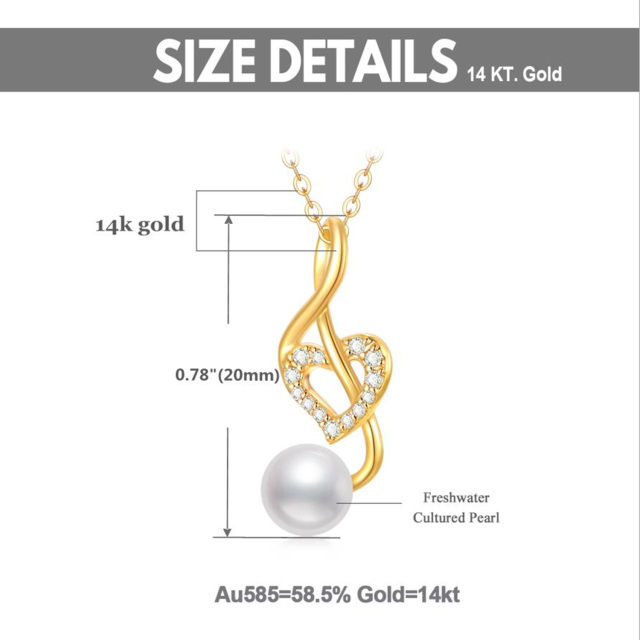 14K Gold Moissanit & Perle Herz & Musik Symbol Anhänger Halskette-6