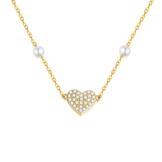 14K Gold Moissanite & Pearl Heart Pendant Necklace-55