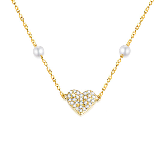 14K Gold Moissanite & Pearl Heart Pendant Necklace