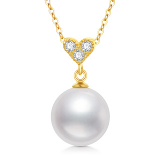 14K Gold Moissanite & Pearl Heart Pendant Necklace-5