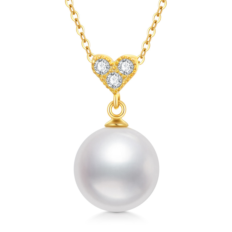 10K Gold Moissanite & Pearl Heart Pendant Necklace-3