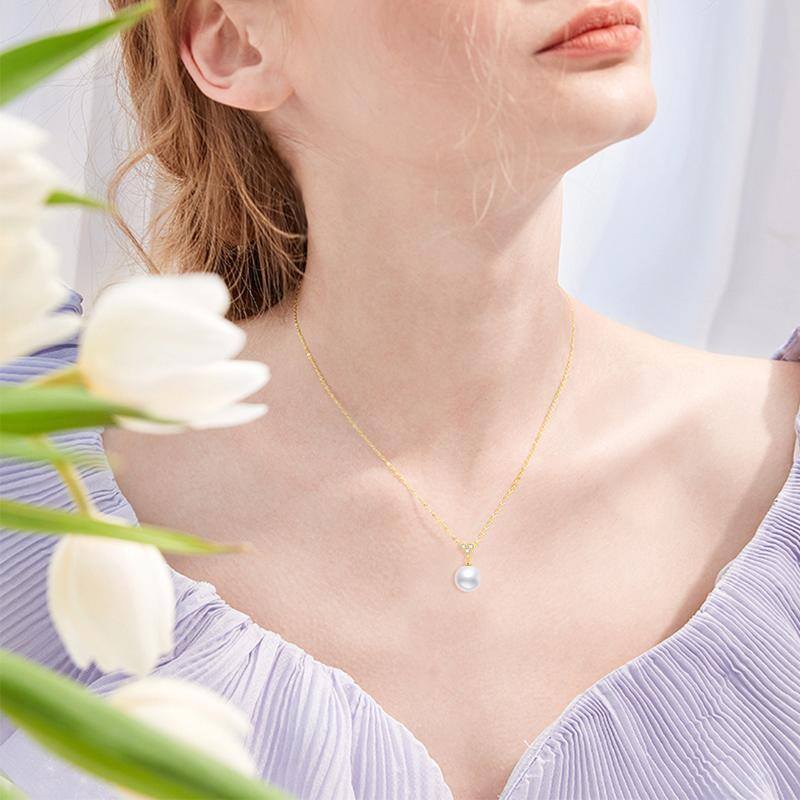 10K Gold Moissanite & Pearl Heart Pendant Necklace-2