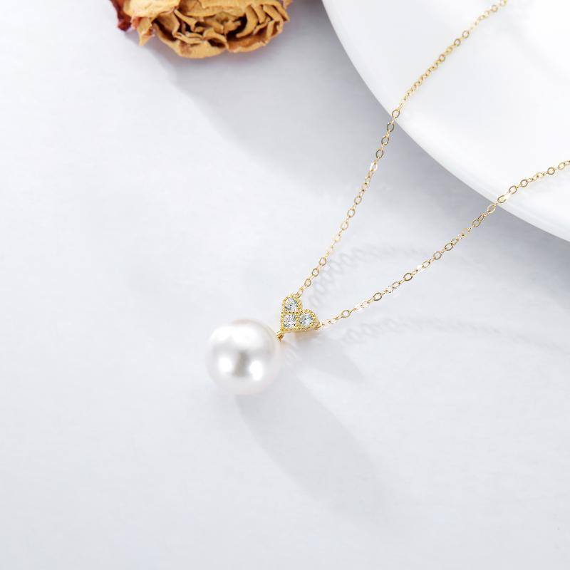 18K Gold Moissanite & Pearl Heart Pendant Necklace-4