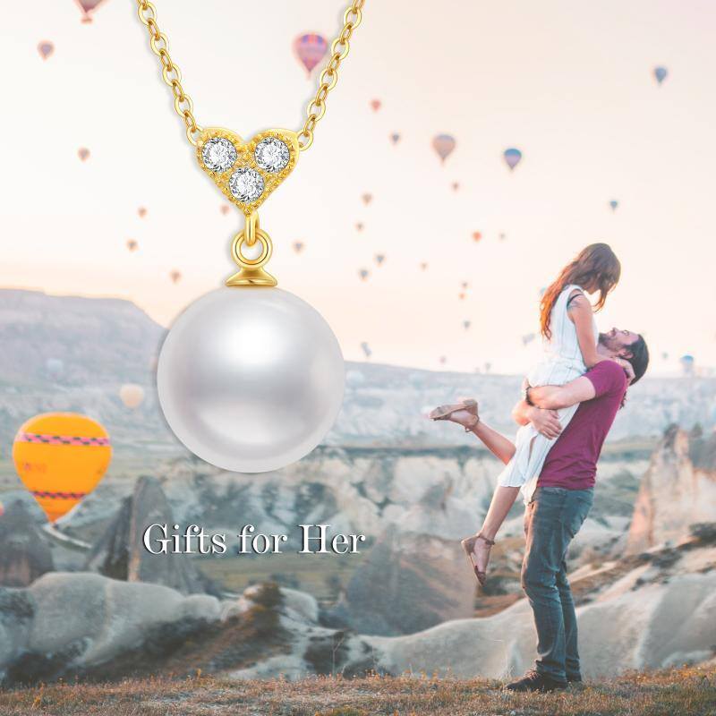 18K Gold Moissanite & Pearl Heart Pendant Necklace-5