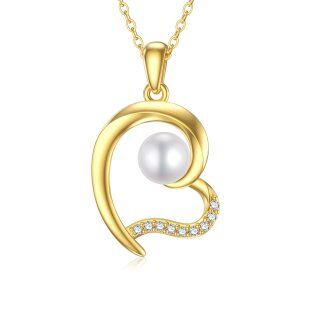 10K Gold Moissanite & Pearl Heart Pendant Necklace-27