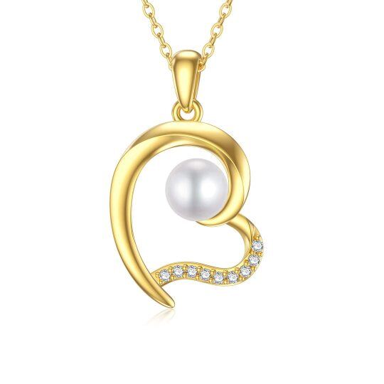 14K Gold Moissanite & Pearl Heart Pendant Necklace