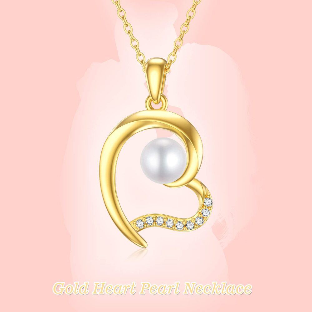 10K Gold Moissanite & Pearl Heart Pendant Necklace-6