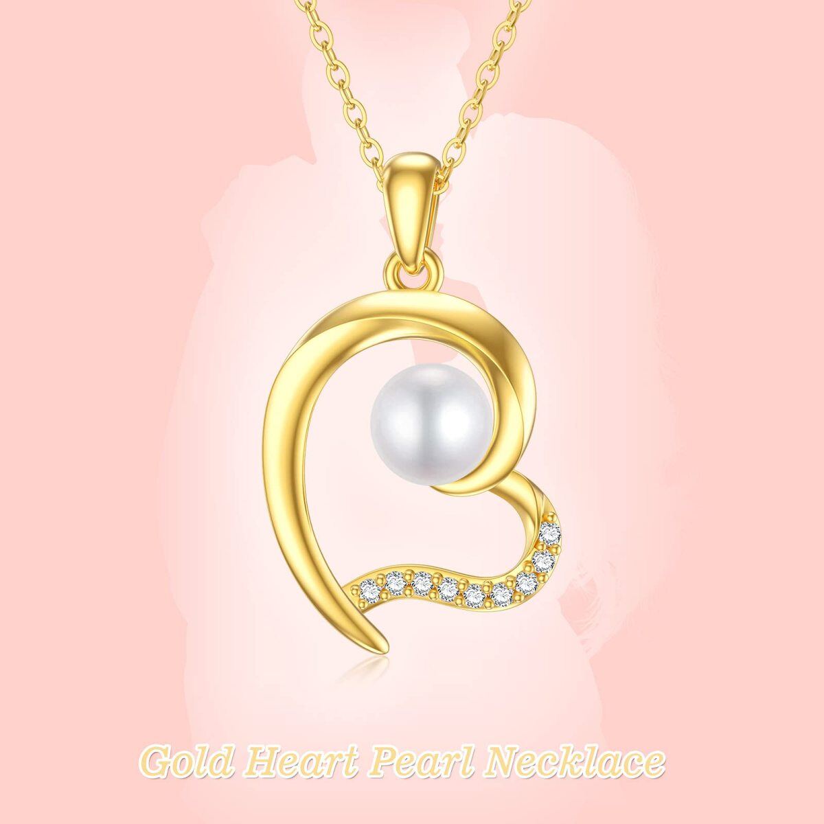 10K Gold Moissanite & Pearl Heart Pendant Necklace-6