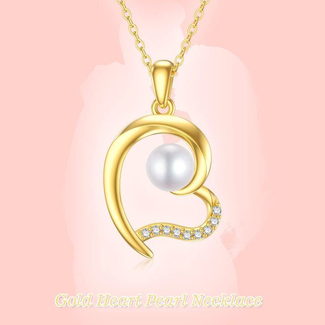 14K Gold Moissanite & Pearl Heart Pendant Necklace-6