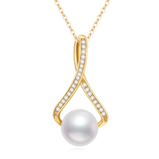 10K Gold Moissanite & Pearl Infinite Symbol Pendant Necklace-29