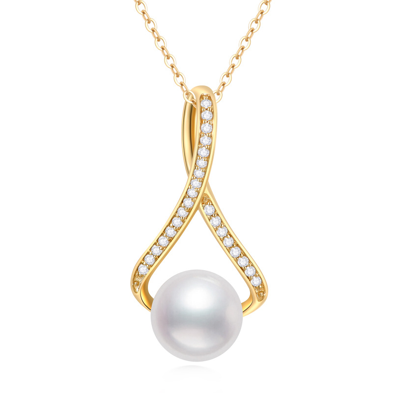 قلادة من الذهب عيار 10 قيراط مرصعة بأحجار الموزانيت واللؤلؤ برمز لانهائي-3