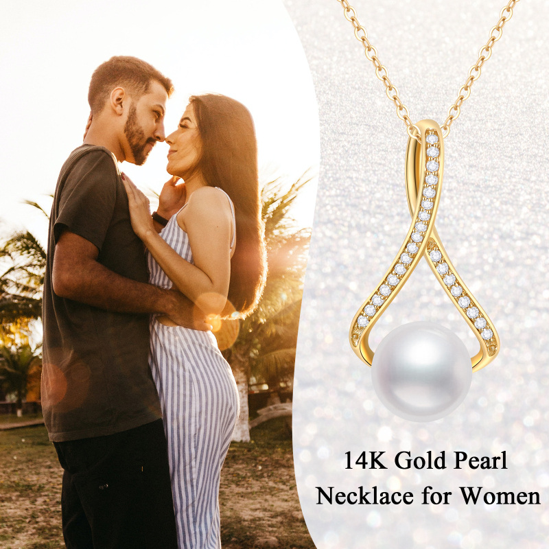 Colar com pendente símbolo do infinito em ouro branco 10K, moissanita e pérola-3