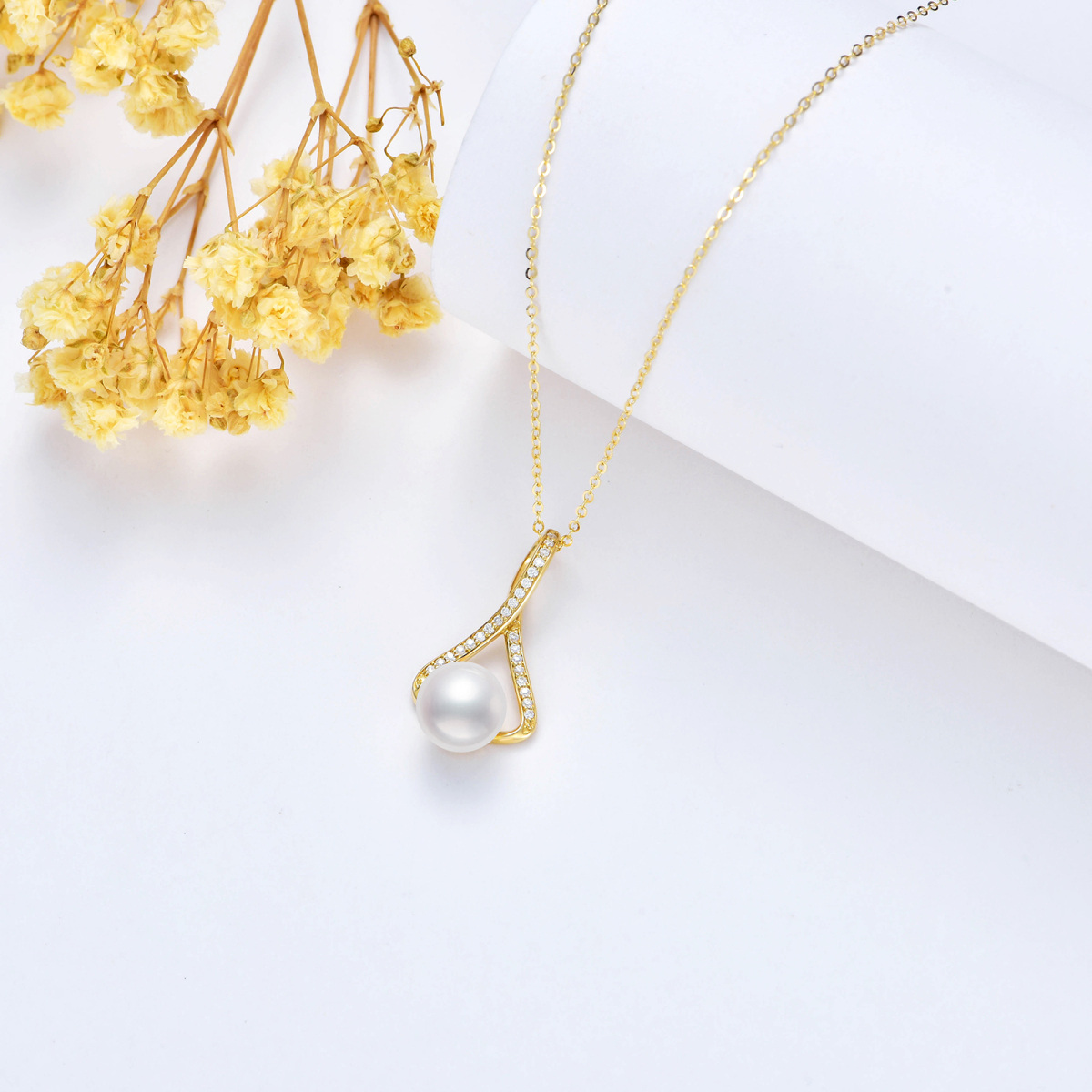 Collana con ciondolo a simbolo infinito in oro 14K con moissanite e perle-5