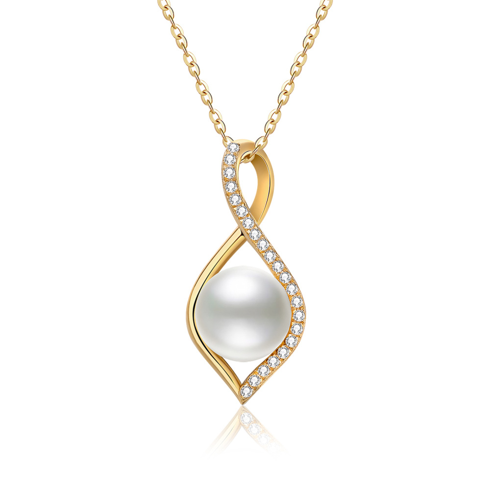 10K Gold Moissanite & Pearl Infinite Symbol Pendant Necklace-1