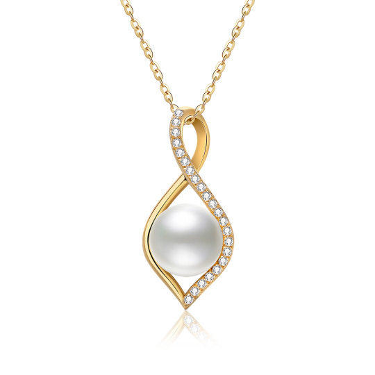 Collana con ciondolo a simbolo infinito in oro 14K con moissanite e perle