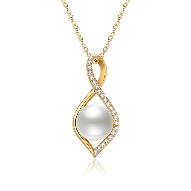 14K Gold Moissanite & Pearl Infinite Symbol Pendant Necklace-2