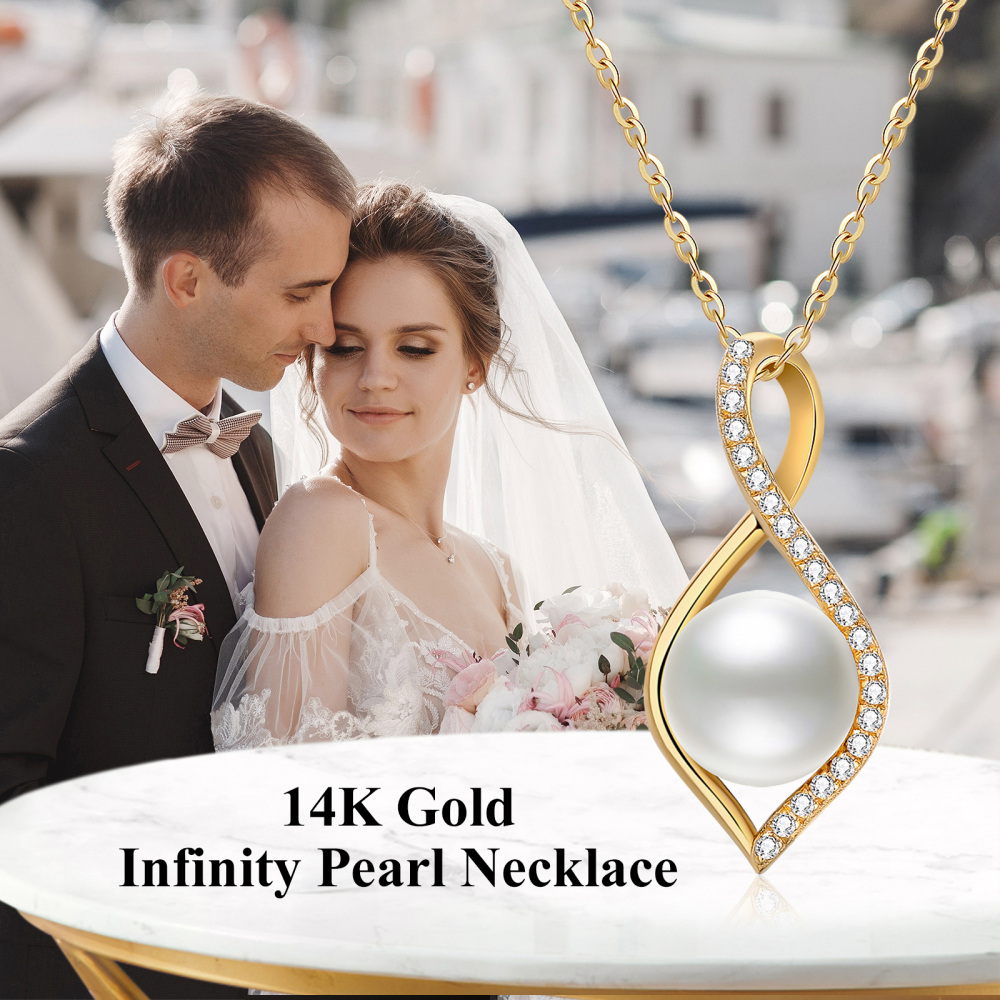 10K Gold Moissanite & Pearl Infinite Symbol Pendant Necklace-6