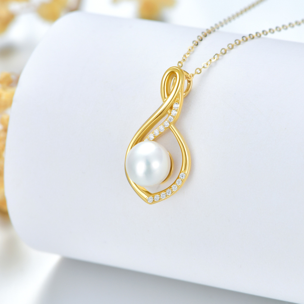 10K Gold Moissanite & Pearl Infinite Symbol Pendant Necklace-3