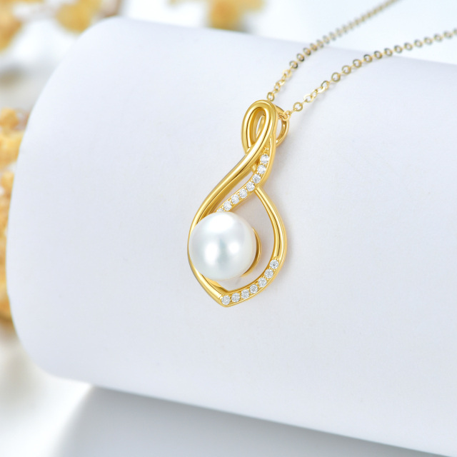 14K Gold Moissanite & Pearl Infinite Symbol Pendant Necklace-3