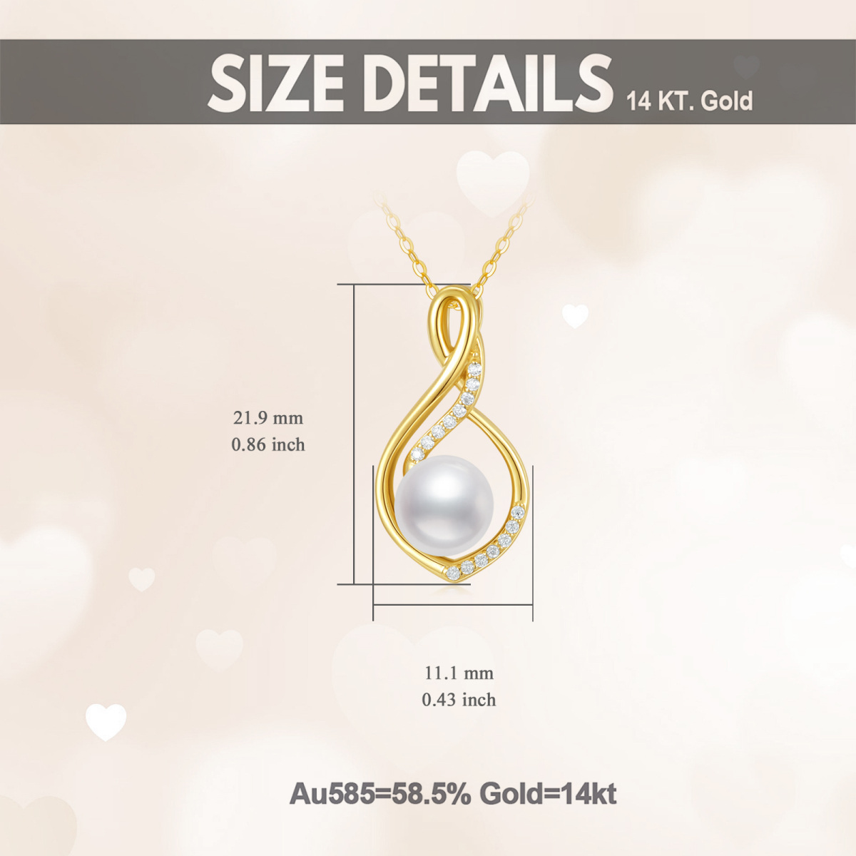 14K Gold Moissanite & Pearl Infinite Symbol Pendant Necklace-6