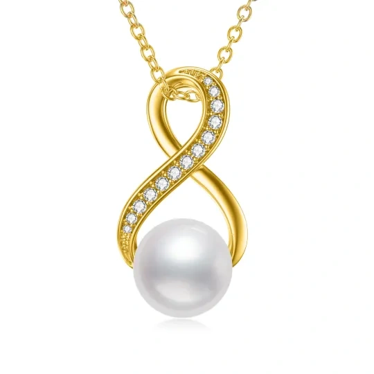 Collana con ciondolo a simbolo infinito in oro 14K con moissanite e perle